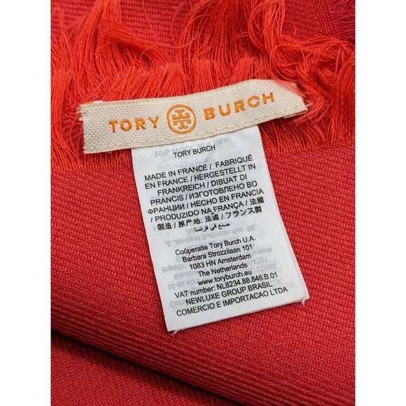 TORY BURCH logo jacquard wool and silk women's traveler scarf - BRIGHT RED - Picture 5 of 8
